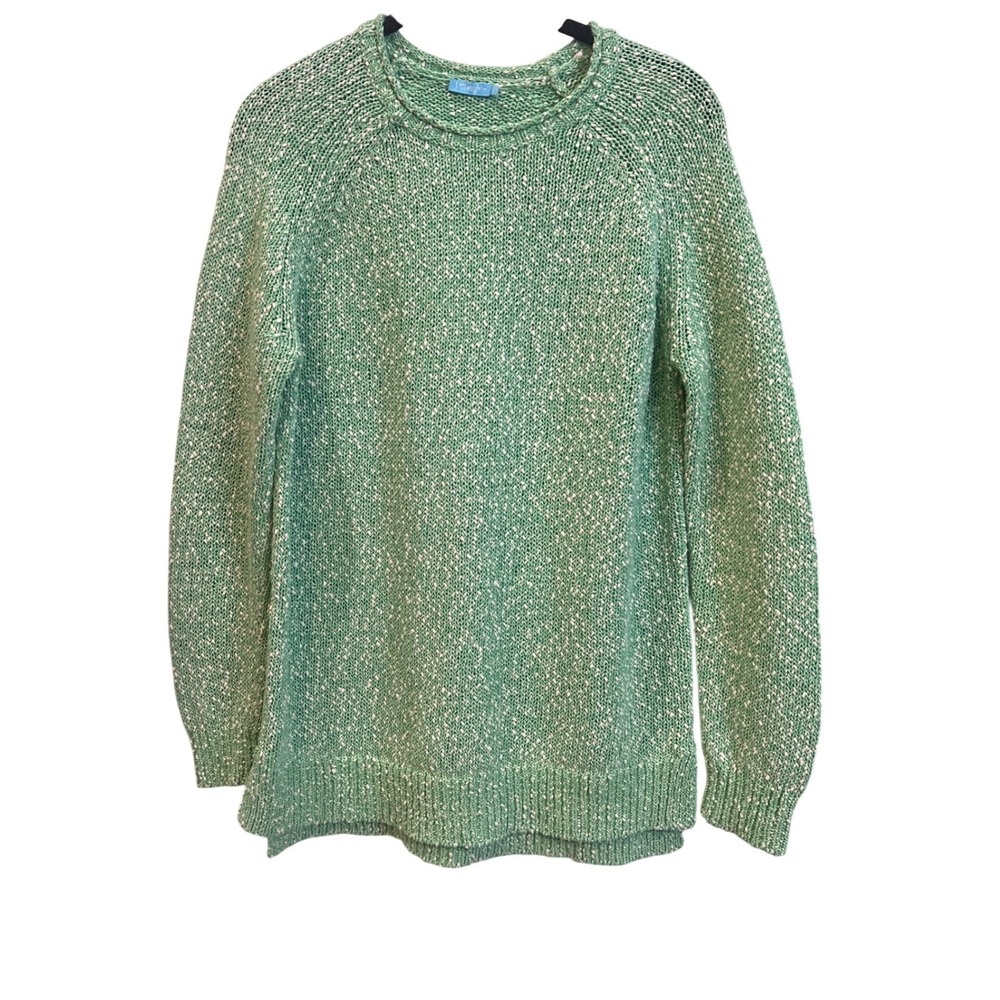 J McLaughlin Womens‎ Green Speckled Knit Crew Neck Cotton Sweater Size S